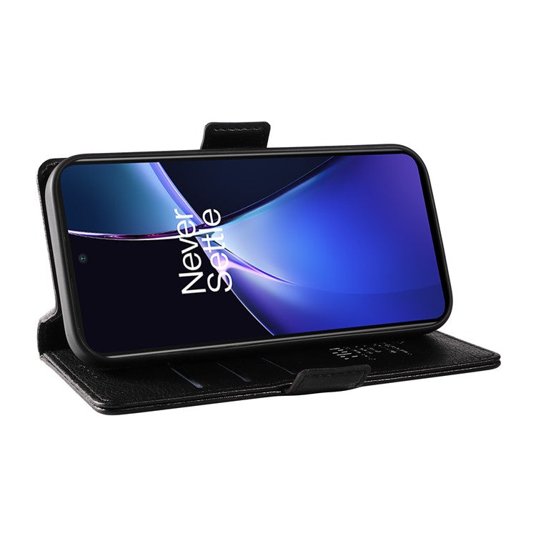 YIKATU YK-007 For OnePlus Nord CE4 Lite 5G / Oppo K12x 5G (China) Wallet Case Litchi Grain Leather Phone Protective Cover - Black