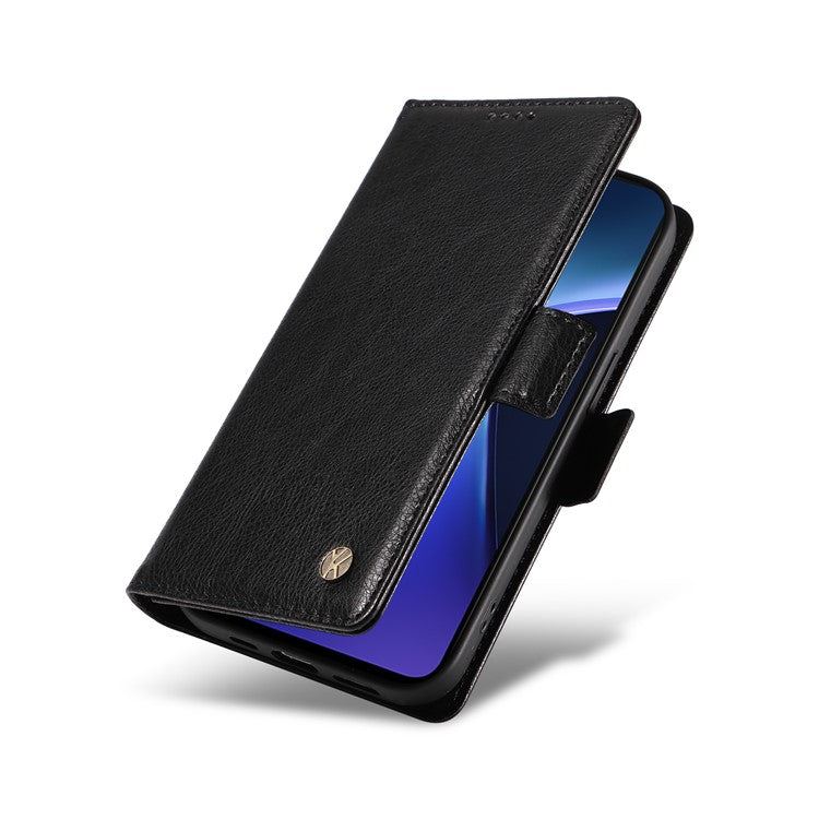 YIKATU YK-007 For OnePlus Nord CE4 Lite 5G / Oppo K12x 5G (China) Wallet Case Litchi Grain Leather Phone Protective Cover - Black