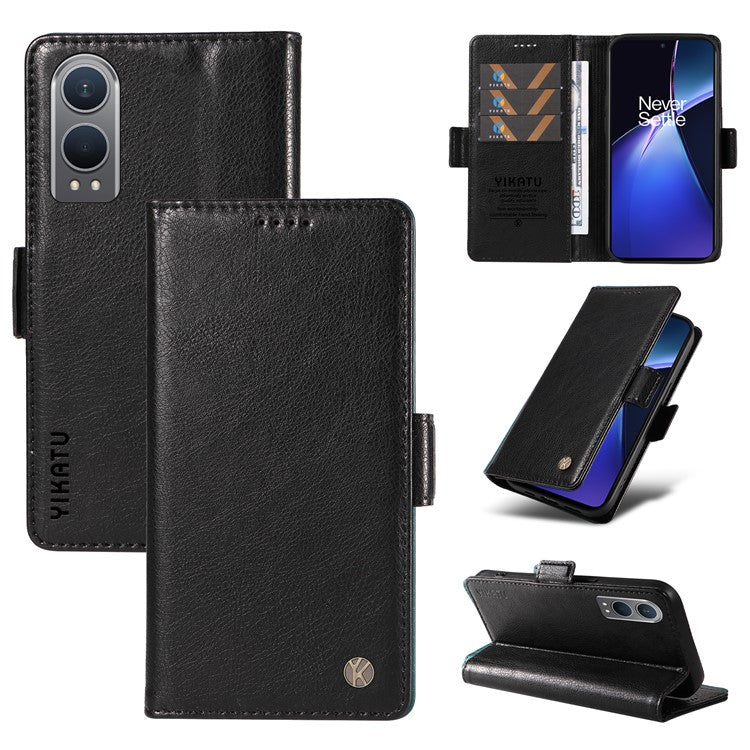 YIKATU YK-007 For OnePlus Nord CE4 Lite 5G / Oppo K12x 5G (China) Wallet Case Litchi Grain Leather Phone Protective Cover - Black