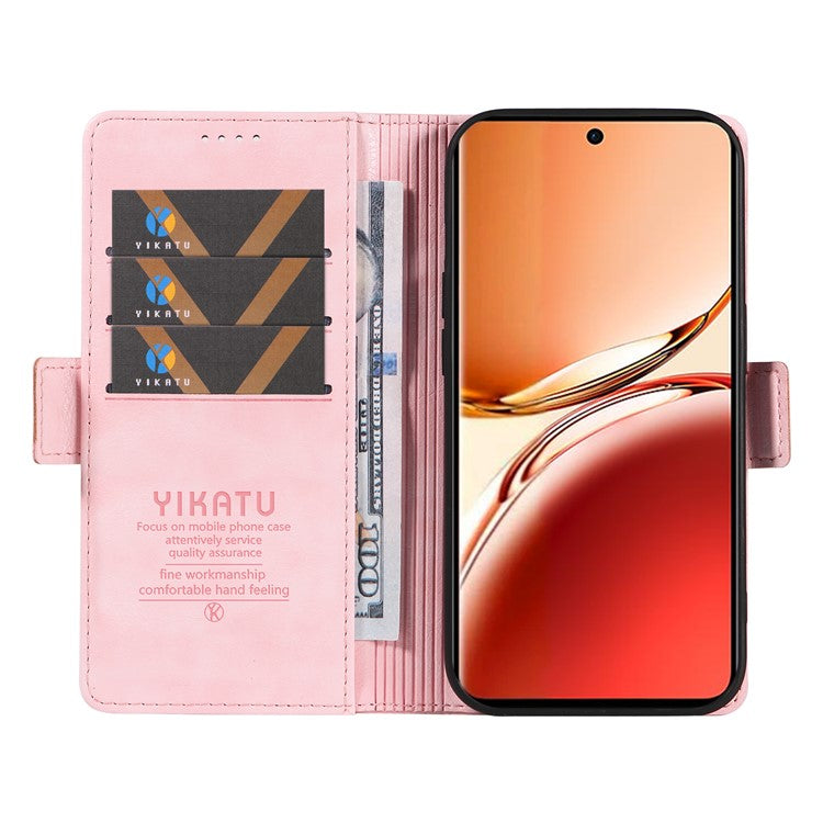 YIKATU YK-007 For Oppo Reno12 F 4G Case PU Leather Matte TPU Inner Shell Phone Cover Litchi Texture - Pink