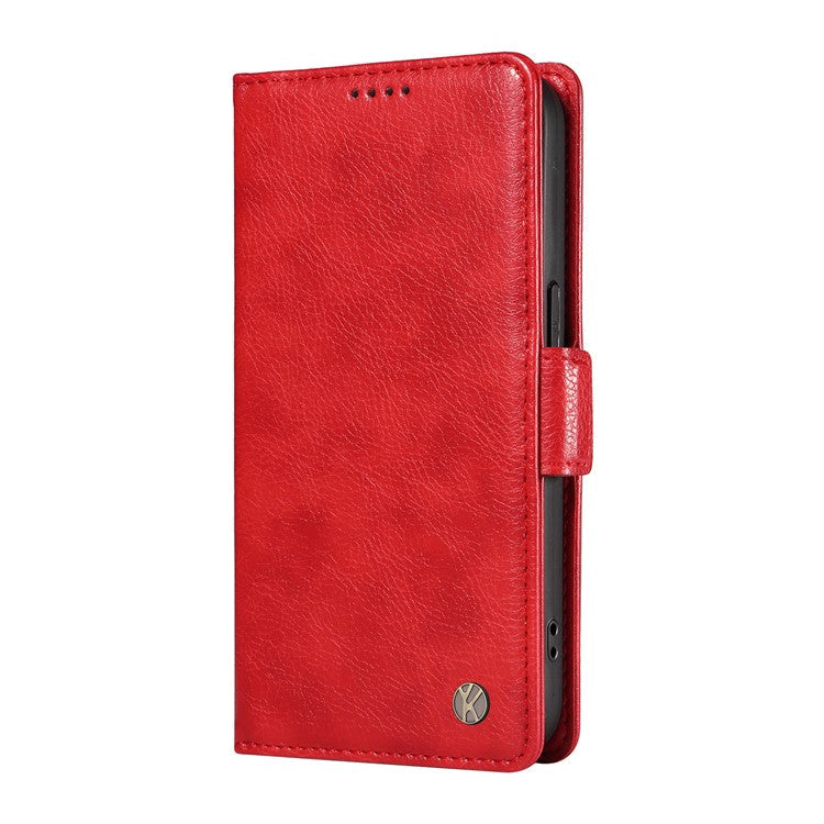 YIKATU YK-007 For Oppo Reno12 F 4G Case PU Leather Matte TPU Inner Shell Phone Cover Litchi Texture - Red