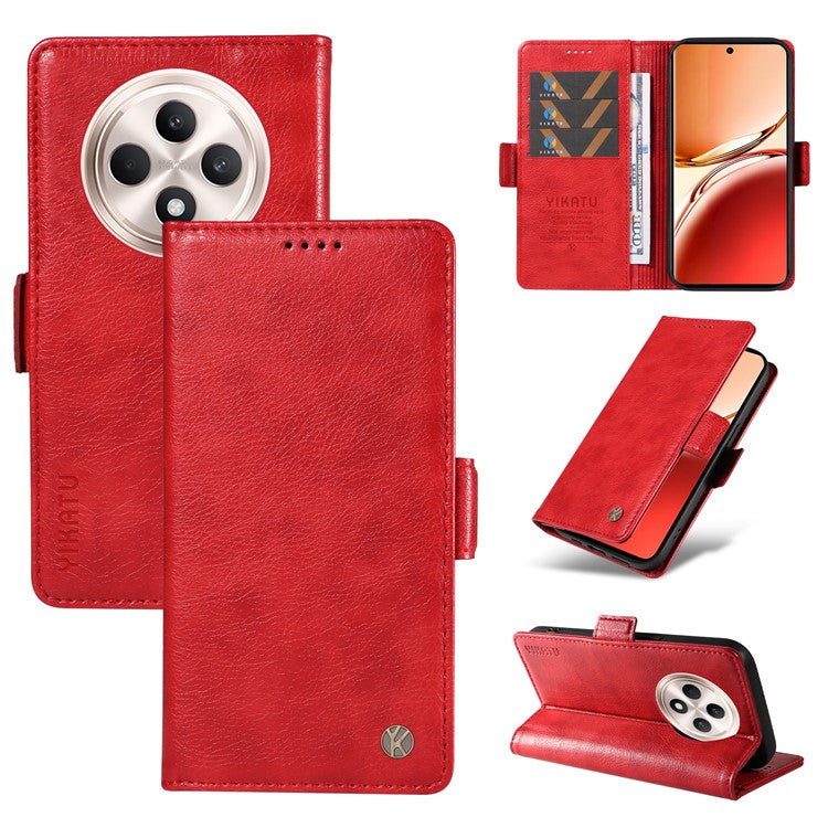 YIKATU YK-007 For Oppo Reno12 F 4G Case PU Leather Matte TPU Inner Shell Phone Cover Litchi Texture - Red