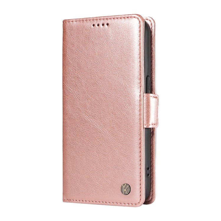 YIKATU YK-007 For Oppo Reno12 F 4G Case PU Leather Matte TPU Inner Shell Phone Cover Litchi Texture - Rose Gold