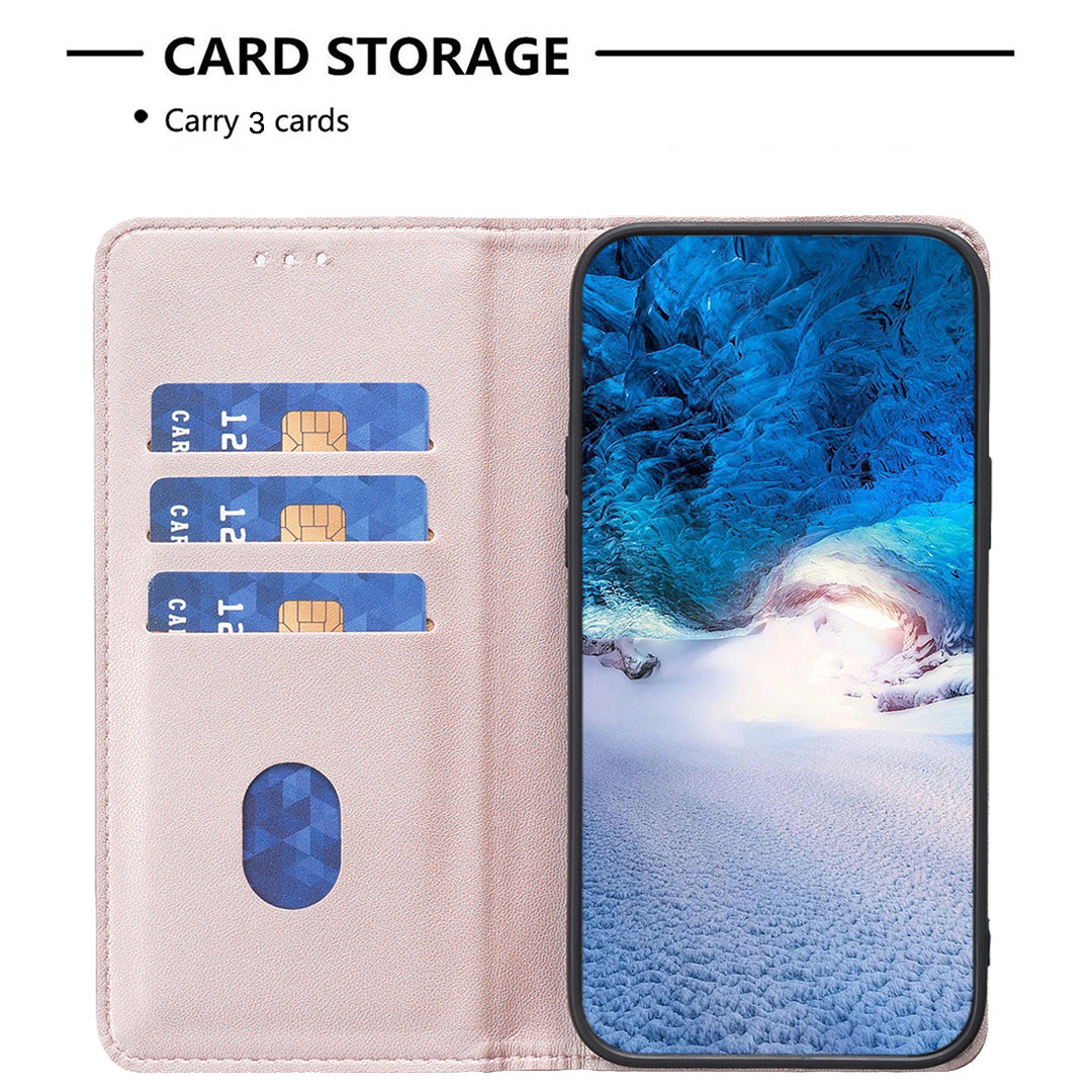 BINFEN COLOR BF18 For Samsung Galaxy A06 Leather Case Card Slots Phone Cover - Rose Gold