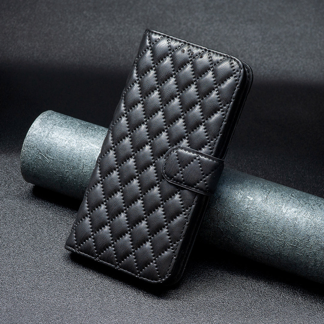 BINFEN COLOR BF Style-14 For Samsung Galaxy A06 Case PU Leather Rhombus Phone Cover - Black