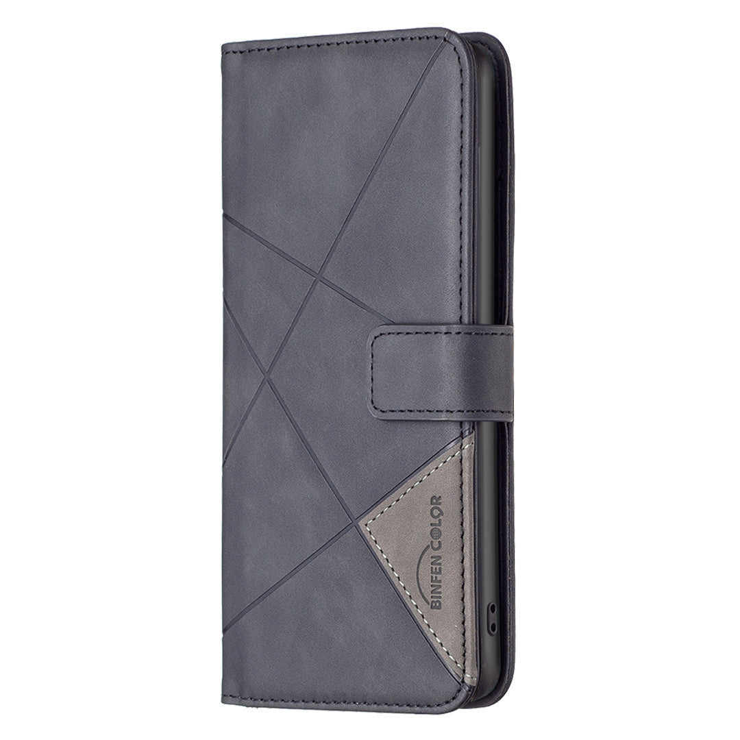 BINFEN COLOR BF05 For Samsung Galaxy A06 Case Wallet PU Leather Geometric Phone Cover - Black