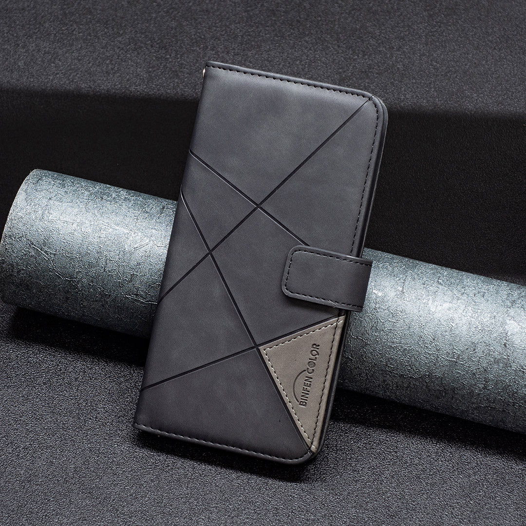 BINFEN COLOR BF05 For Samsung Galaxy A06 Case Wallet PU Leather Geometric Phone Cover - Black