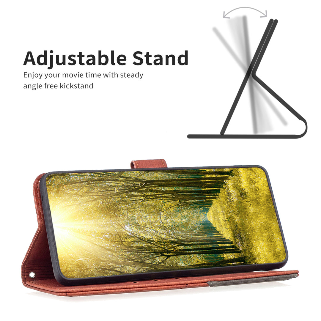 BINFEN COLOR BF05 For Samsung Galaxy A06 Case Wallet PU Leather Geometric Phone Cover - Brown