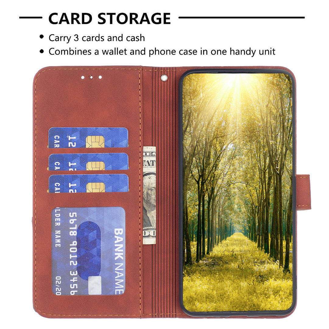 BINFEN COLOR BF05 For Samsung Galaxy A06 Case Wallet PU Leather Geometric Phone Cover - Brown