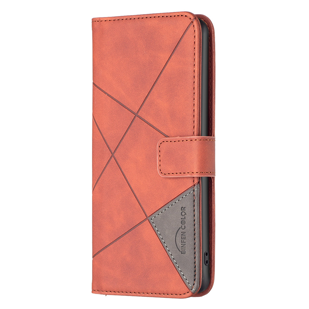 BINFEN COLOR BF05 For Samsung Galaxy A06 Case Wallet PU Leather Geometric Phone Cover - Brown