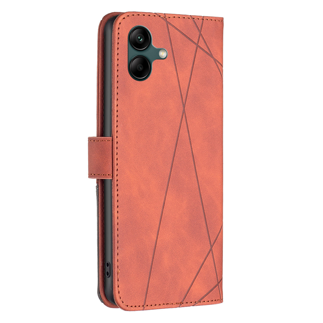 BINFEN COLOR BF05 For Samsung Galaxy A06 Case Wallet PU Leather Geometric Phone Cover - Brown