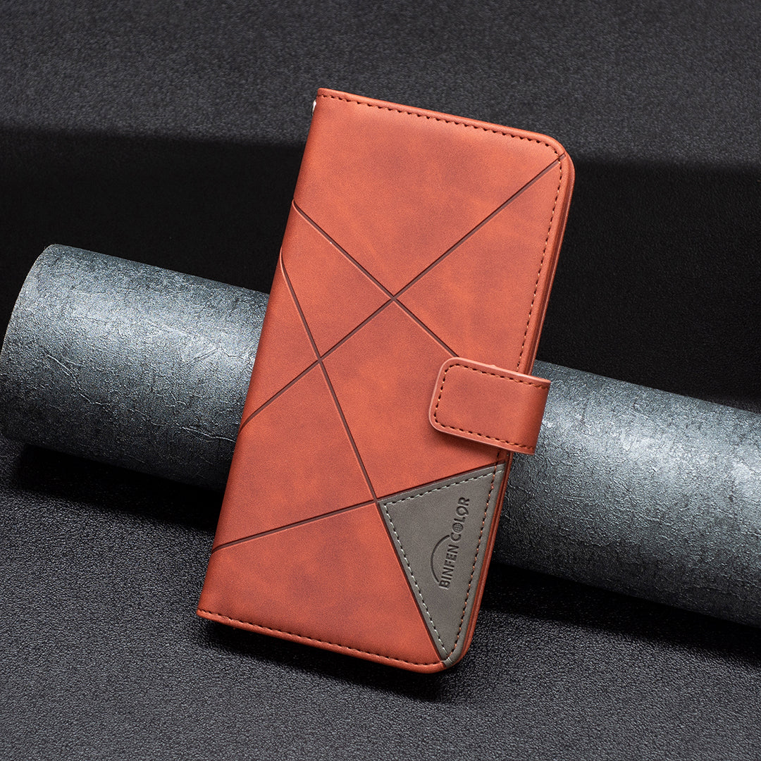 BINFEN COLOR BF05 For Samsung Galaxy A06 Case Wallet PU Leather Geometric Phone Cover - Brown