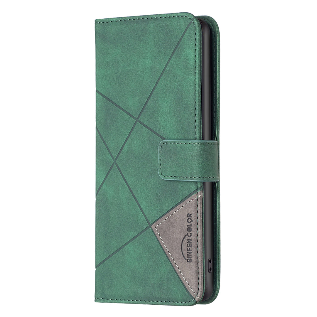 BINFEN COLOR BF05 For Samsung Galaxy A06 Case Wallet PU Leather Geometric Phone Cover - Green