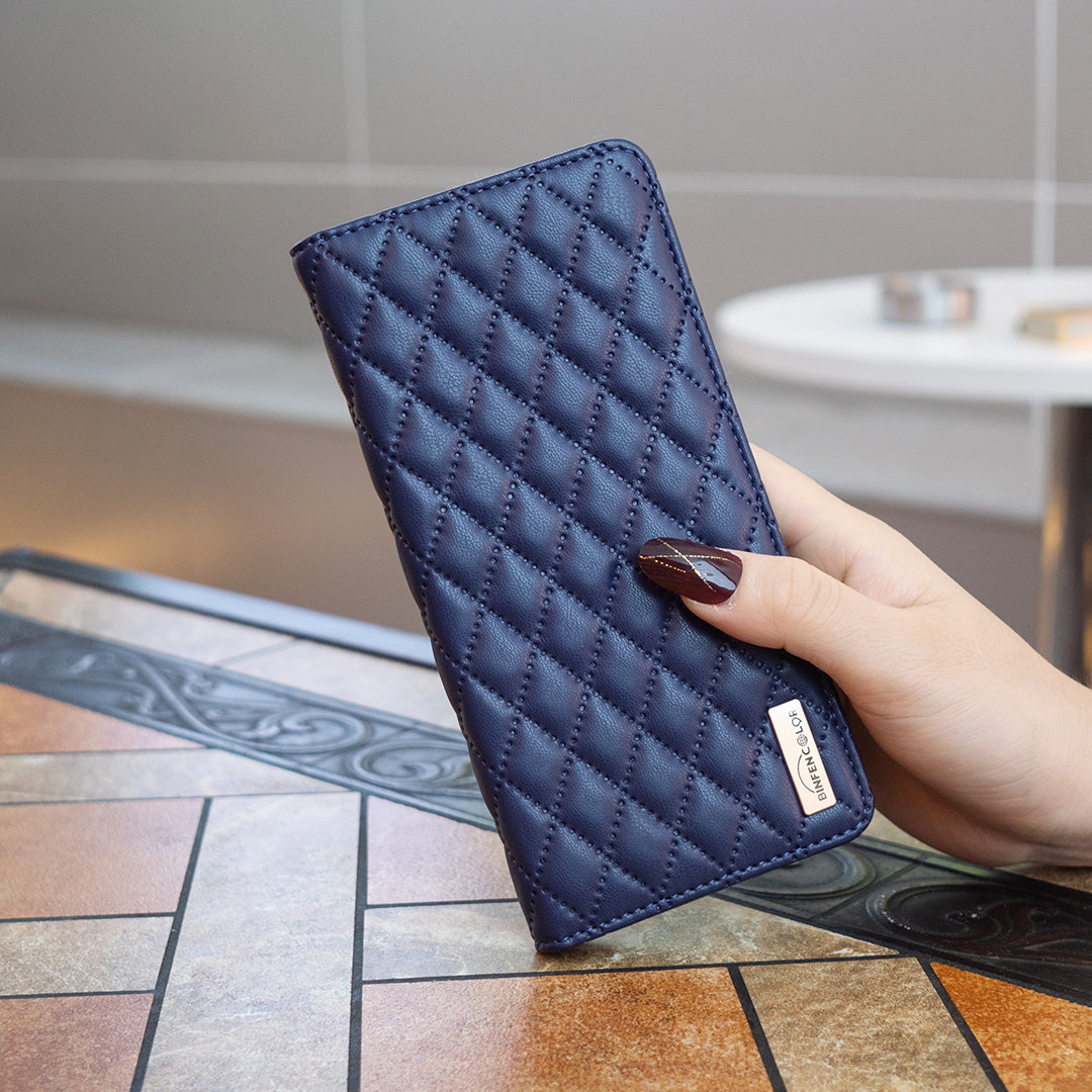 BINFEN COLOR BF Style-16 For Samsung Galaxy A06 Case Card Slots Rhombus Leather Cover - Blue