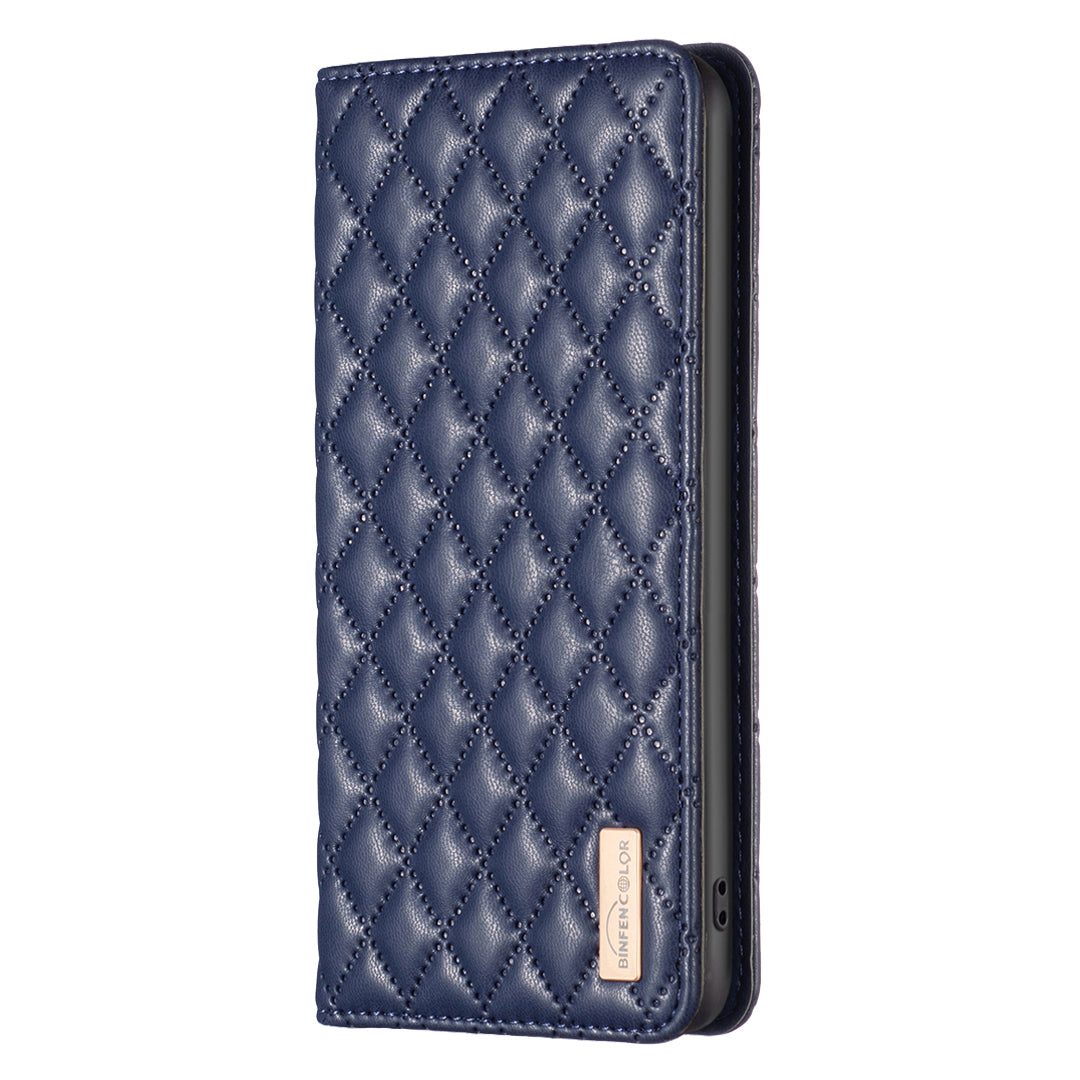 BINFEN COLOR BF Style-16 For Samsung Galaxy A06 Case Card Slots Rhombus Leather Cover - Blue