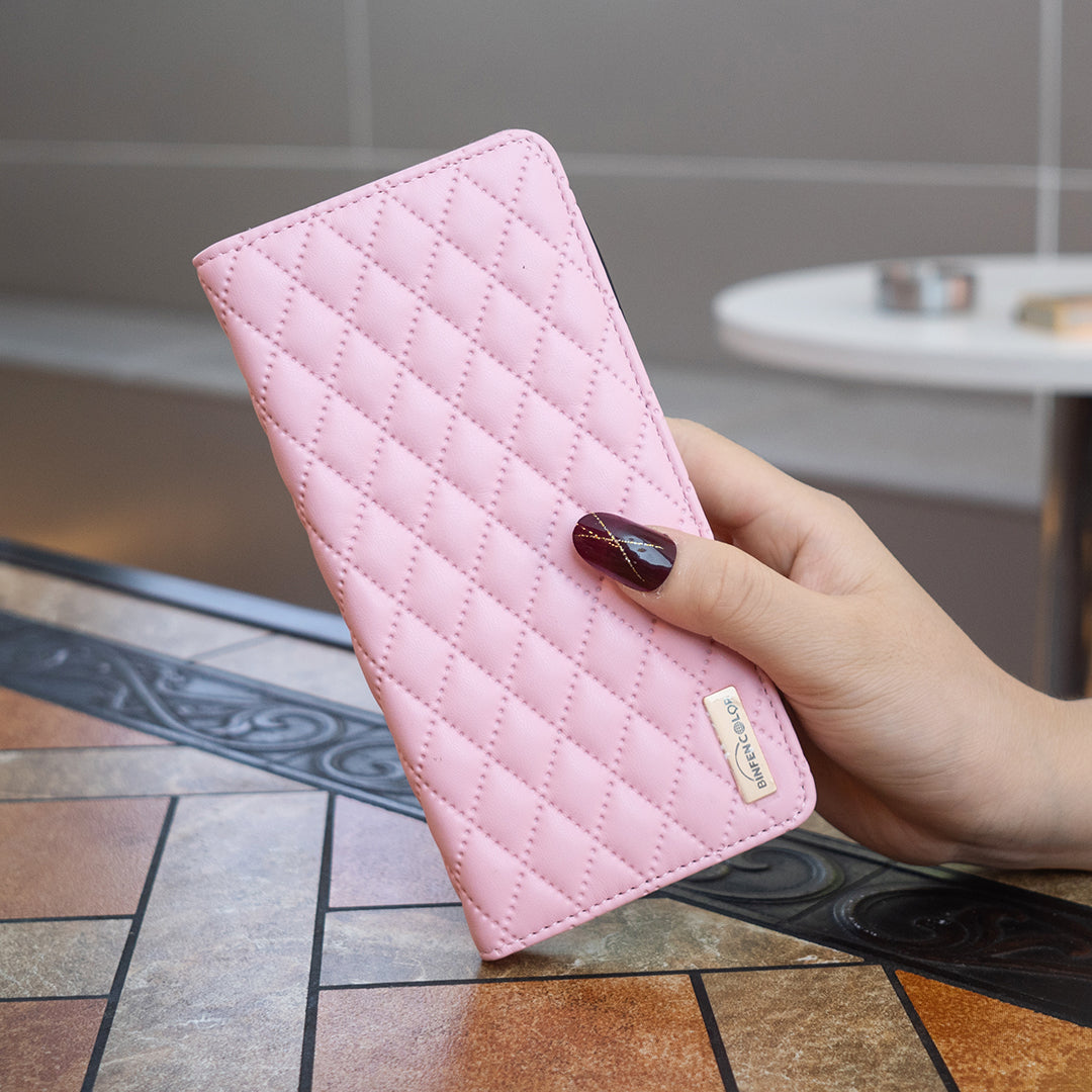 BINFEN COLOR BF Style-16 For Samsung Galaxy A06 Case Card Slots Rhombus Leather Cover - Pink