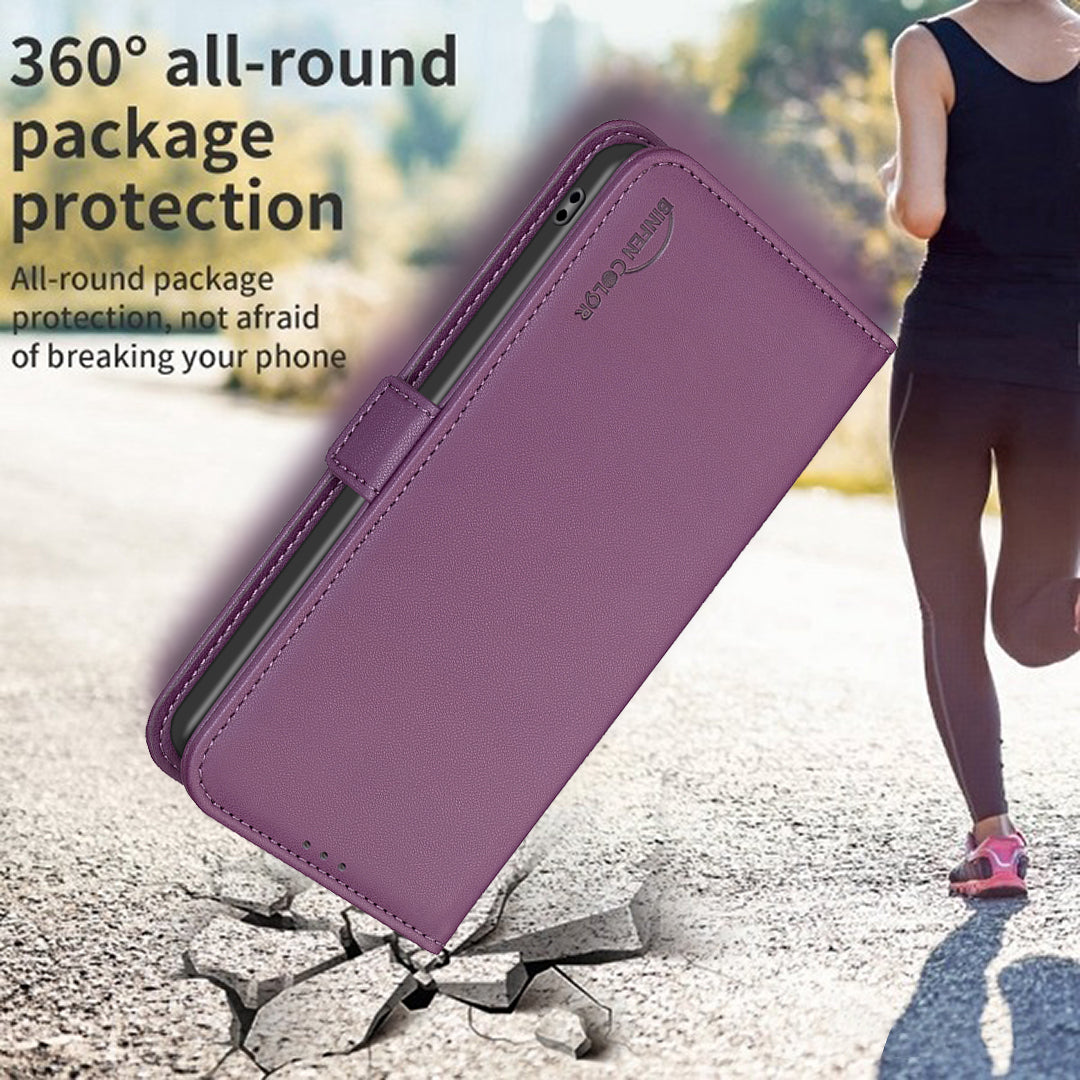 BINFEN COLOR BF31 For Samsung Galaxy A06 Case PU Leather Flip Folio Phone Wallet Cover - Dark Purple