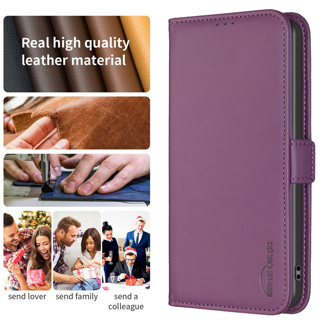 BINFEN COLOR BF31 For Samsung Galaxy A06 Case PU Leather Flip Folio Phone Wallet Cover - Dark Purple