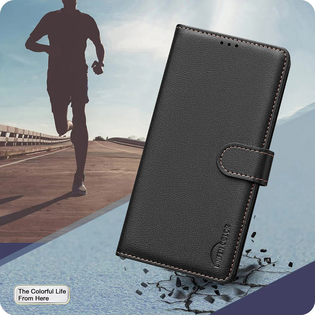 BINFEN COLOR BF32 For Samsung Galaxy A06 Case PU Leather Litchi Texture Phone Cover - Black