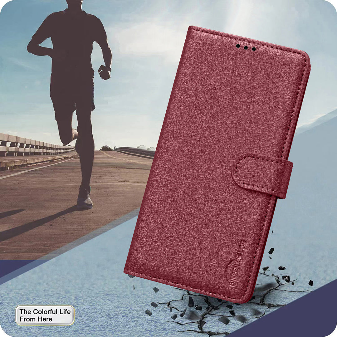 BINFEN COLOR BF32 For Samsung Galaxy A06 Case PU Leather Litchi Texture Phone Cover - Red