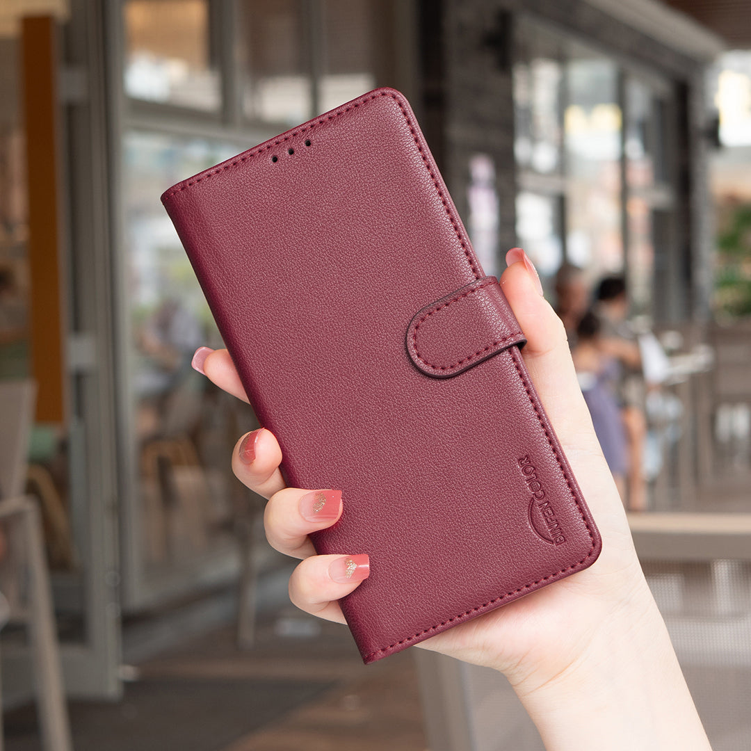 BINFEN COLOR BF32 For Samsung Galaxy A06 Case PU Leather Litchi Texture Phone Cover - Red