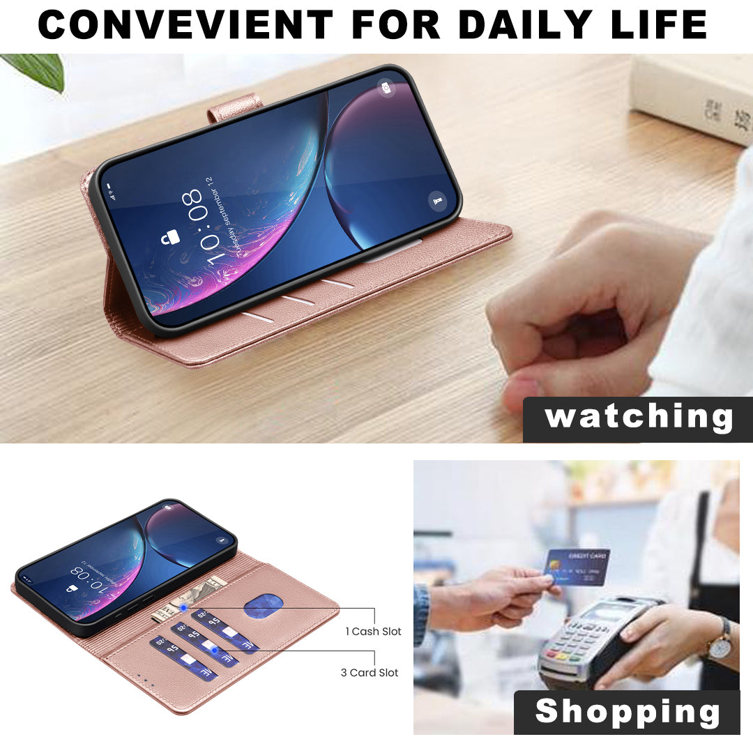 BINFEN COLOR BF32 For Samsung Galaxy A06 Case PU Leather Litchi Texture Phone Cover - Rose Gold