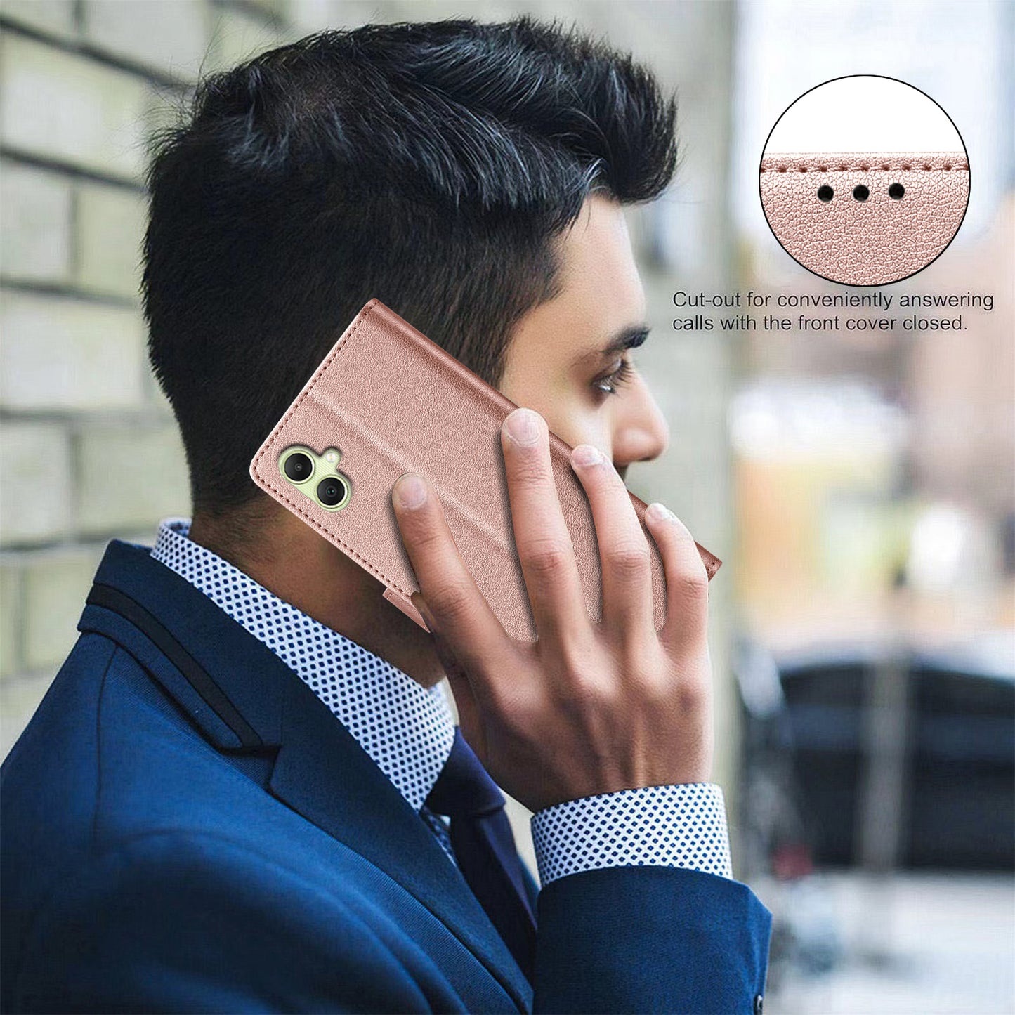 BINFEN COLOR BF32 For Samsung Galaxy A06 Case PU Leather Litchi Texture Phone Cover - Rose Gold