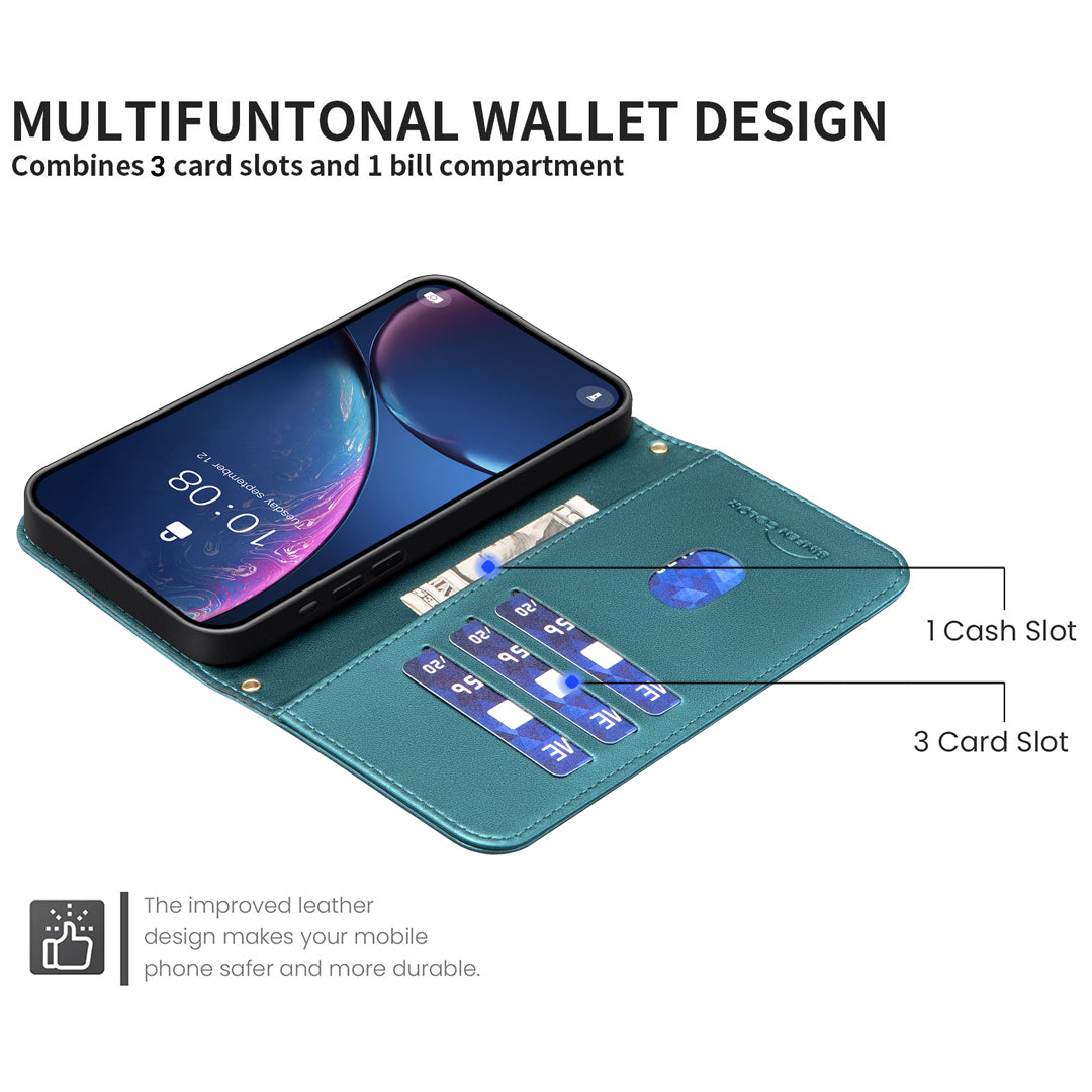 BINFEN COLOR BF34 for Samsung Galaxy A06 Case Wallet PU Leather Cover Square Grid Pattern - Green