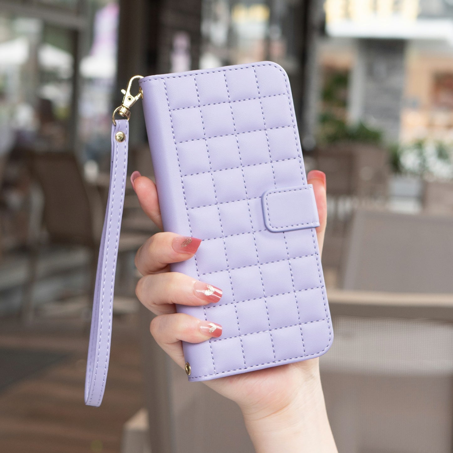 BINFEN COLOR BF34 for Samsung Galaxy A06 Case Wallet PU Leather Cover Square Grid Pattern - Light Purple