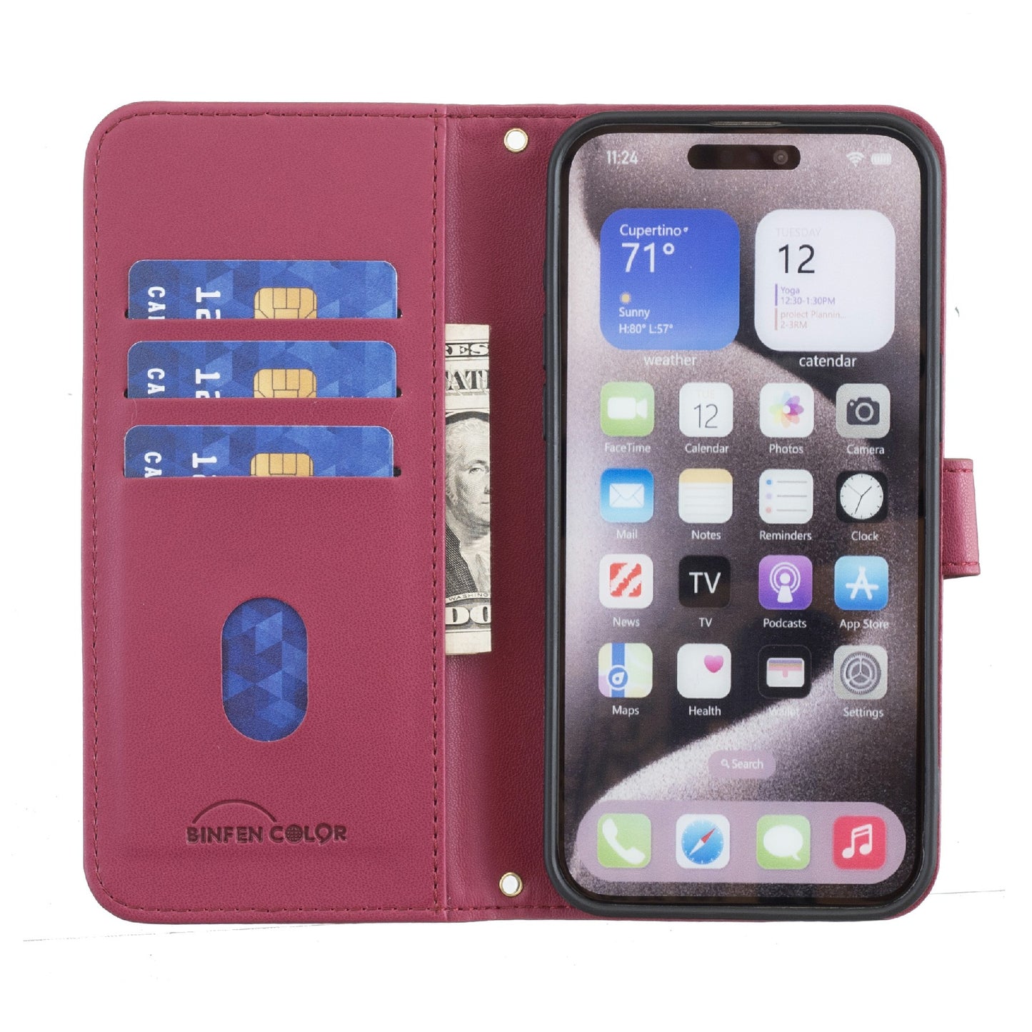 BINFEN COLOR BF34 for Samsung Galaxy A06 Case Wallet PU Leather Cover Square Grid Pattern - Red