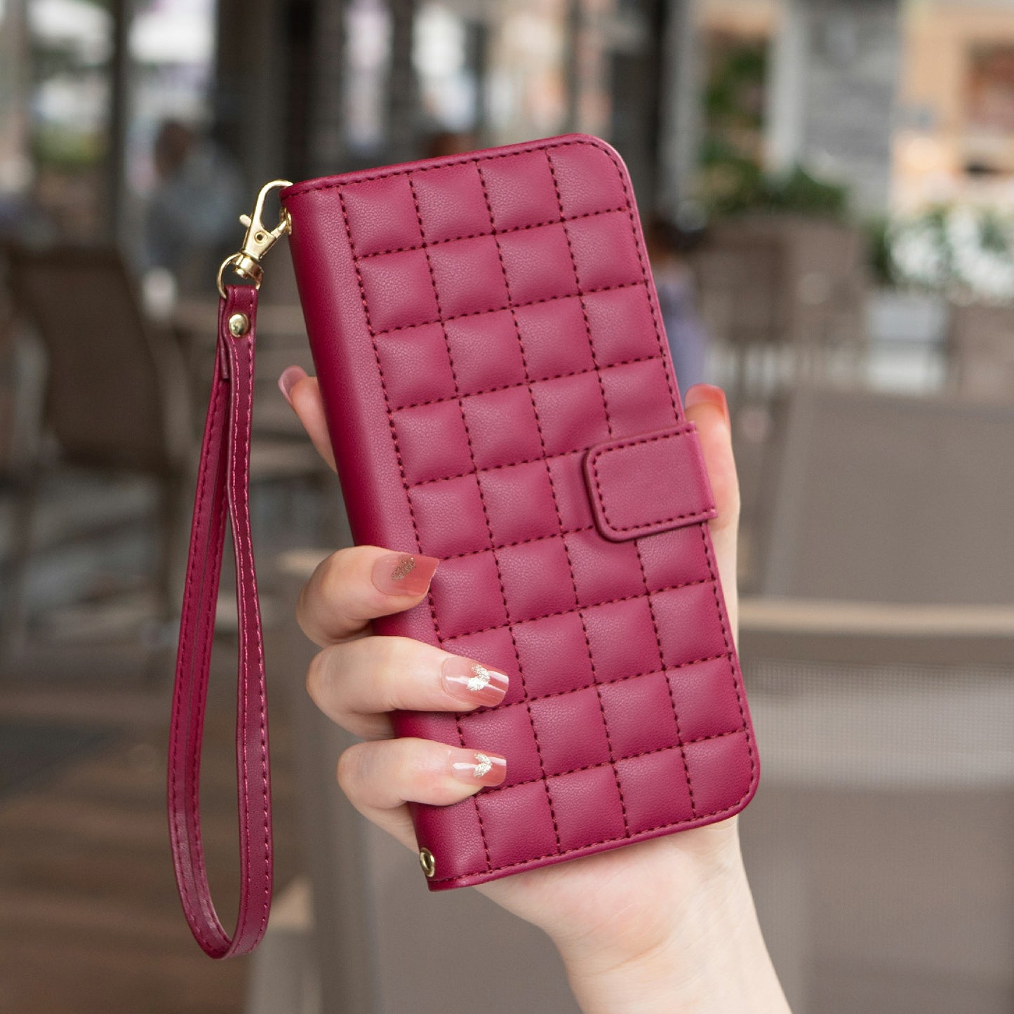 BINFEN COLOR BF34 for Samsung Galaxy A06 Case Wallet PU Leather Cover Square Grid Pattern - Red