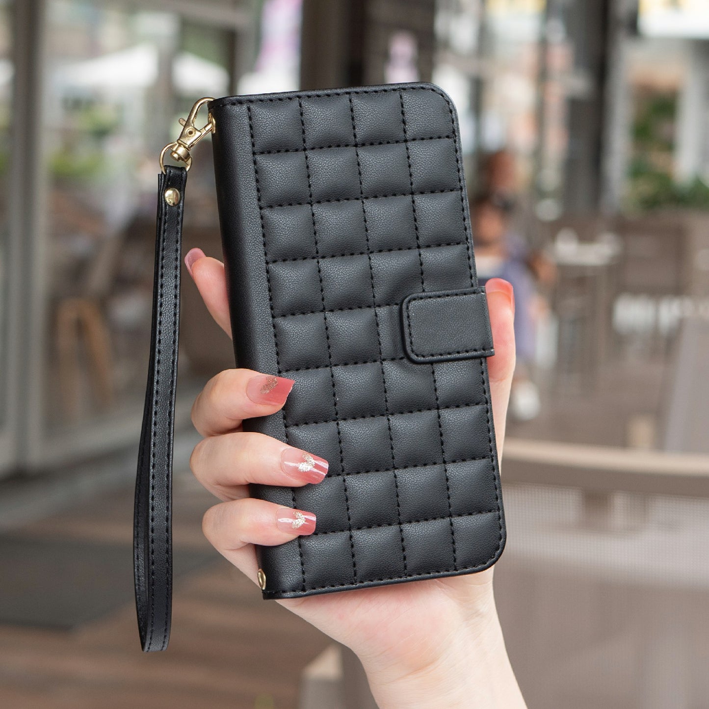 BINFEN COLOR BF34 for Samsung Galaxy A06 Case Wallet PU Leather Cover Square Grid Pattern - Black