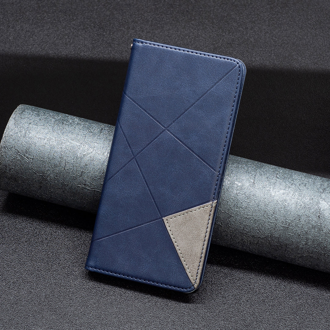 For Samsung Galaxy A06 Case Card Slots PU Leather Geometric Phone Cover - Blue