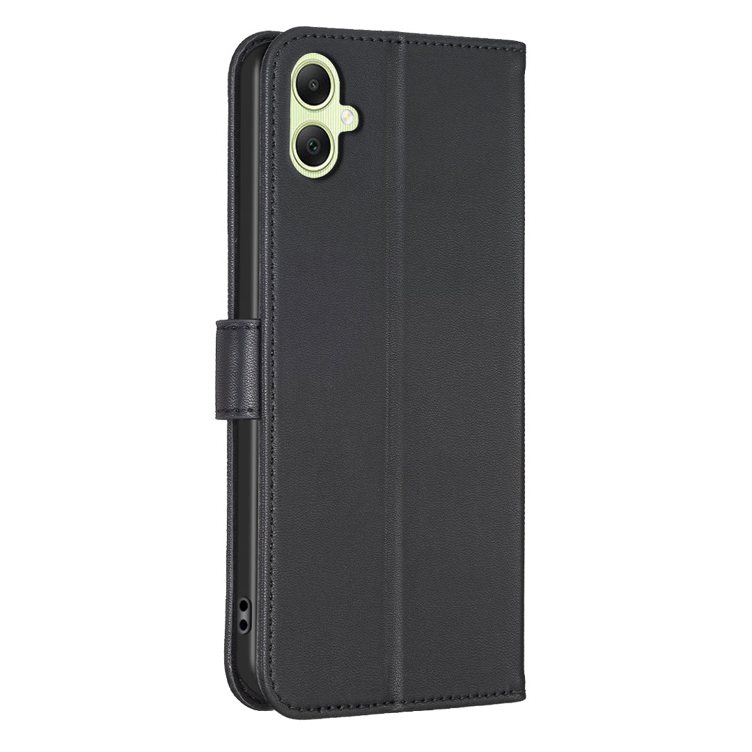 For Samsung Galaxy A06 Case PU Leather Wallet Stand Phone Cover Clover Pattern - Black