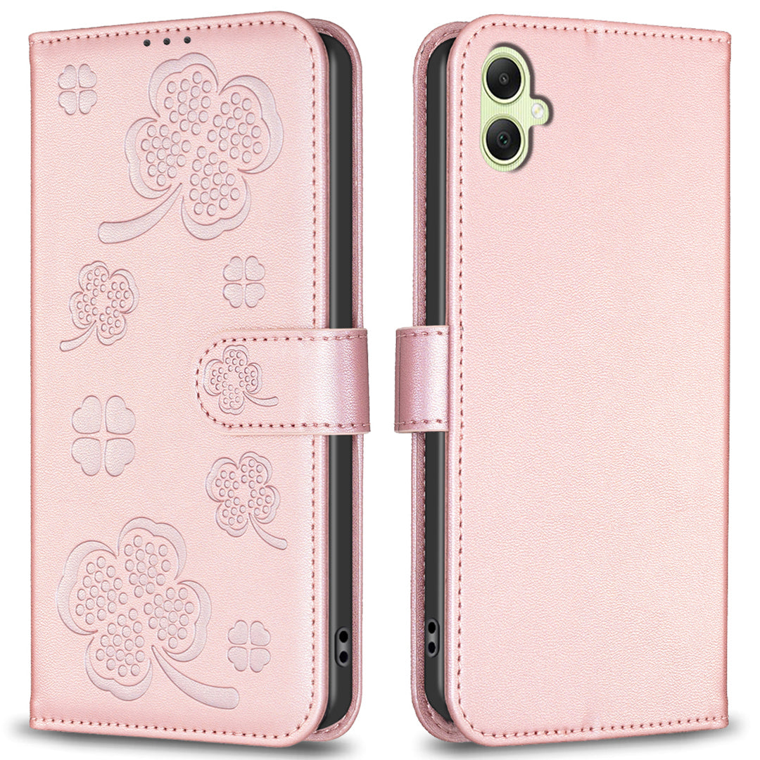 For Samsung Galaxy A06 Case PU Leather Wallet Stand Phone Cover Clover Pattern - Pink