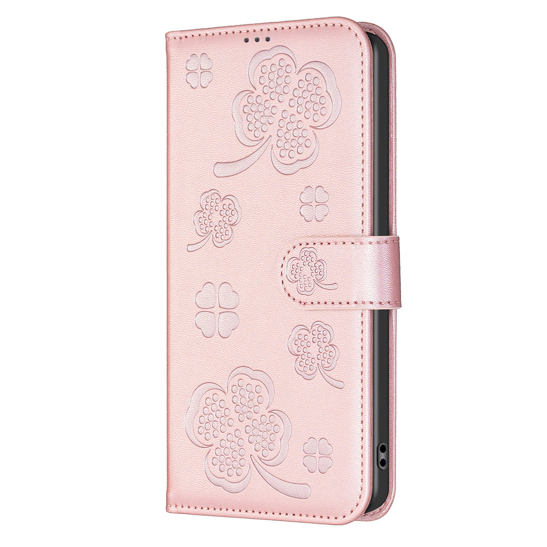 For Samsung Galaxy A06 Case PU Leather Wallet Stand Phone Cover Clover Pattern - Pink