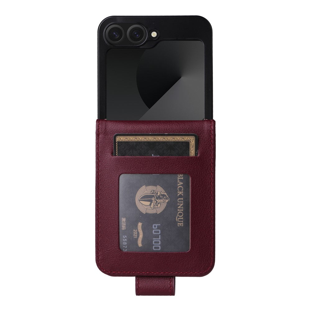 For Samsung Galaxy Z Flip7 FE 5G / Z Flip6 5G Case PU Leather Card Holder Folding Phone Cover - Wine Red