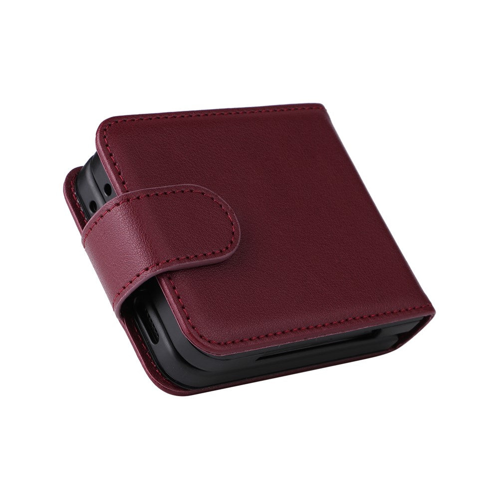 For Samsung Galaxy Z Flip7 FE 5G / Z Flip6 5G Case PU Leather Card Holder Folding Phone Cover - Wine Red
