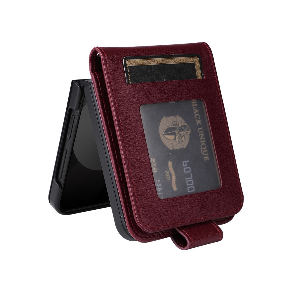 For Samsung Galaxy Z Flip7 FE 5G / Z Flip6 5G Case PU Leather Card Holder Folding Phone Cover - Wine Red
