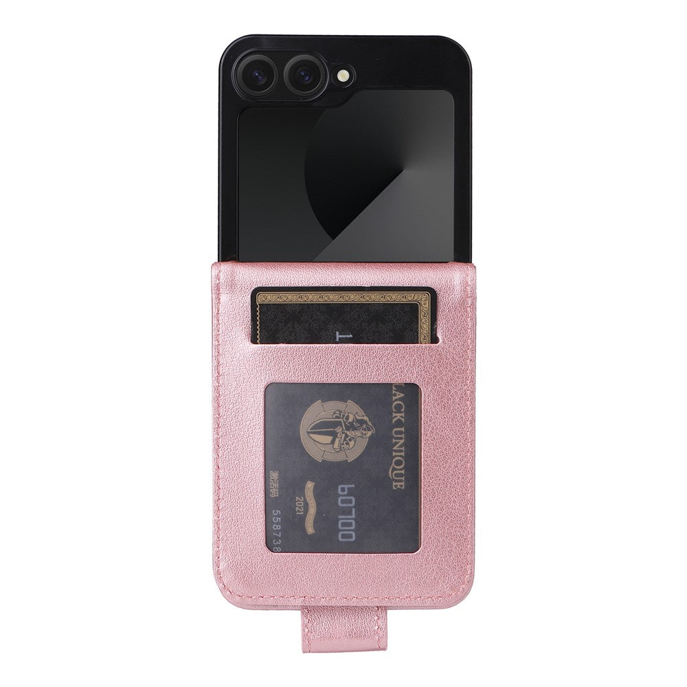 For Samsung Galaxy Z Flip7 FE 5G / Z Flip6 5G Case PU Leather Card Holder Folding Phone Cover - Rose Gold