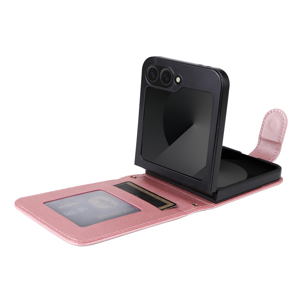 For Samsung Galaxy Z Flip7 FE 5G / Z Flip6 5G Case PU Leather Card Holder Folding Phone Cover - Rose Gold