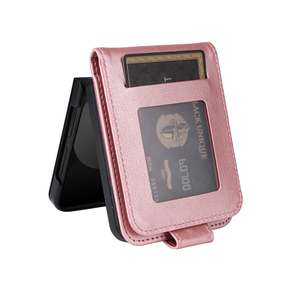 For Samsung Galaxy Z Flip7 FE 5G / Z Flip6 5G Case PU Leather Card Holder Folding Phone Cover - Rose Gold