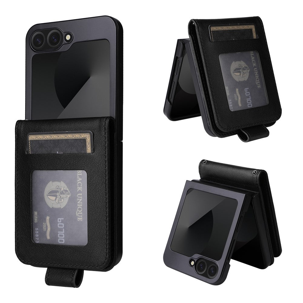 For Samsung Galaxy Z Flip7 FE 5G / Z Flip6 5G Case PU Leather Card Holder Folding Phone Cover - Black