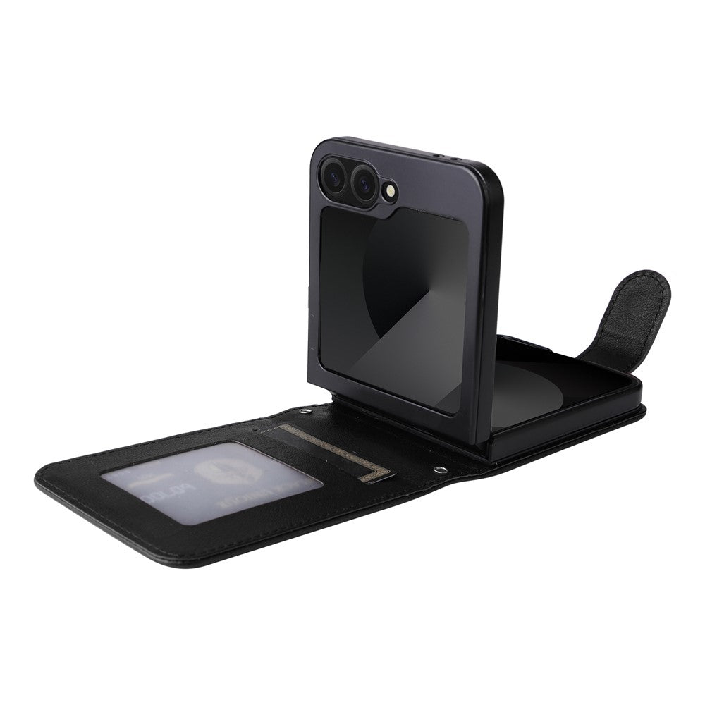 For Samsung Galaxy Z Flip7 FE 5G / Z Flip6 5G Case PU Leather Card Holder Folding Phone Cover - Black
