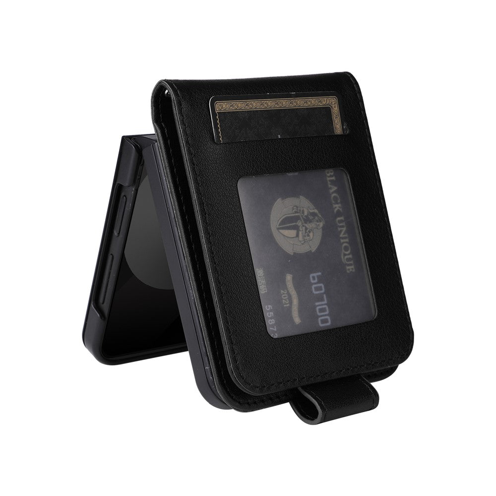 For Samsung Galaxy Z Flip7 FE 5G / Z Flip6 5G Case PU Leather Card Holder Folding Phone Cover - Black