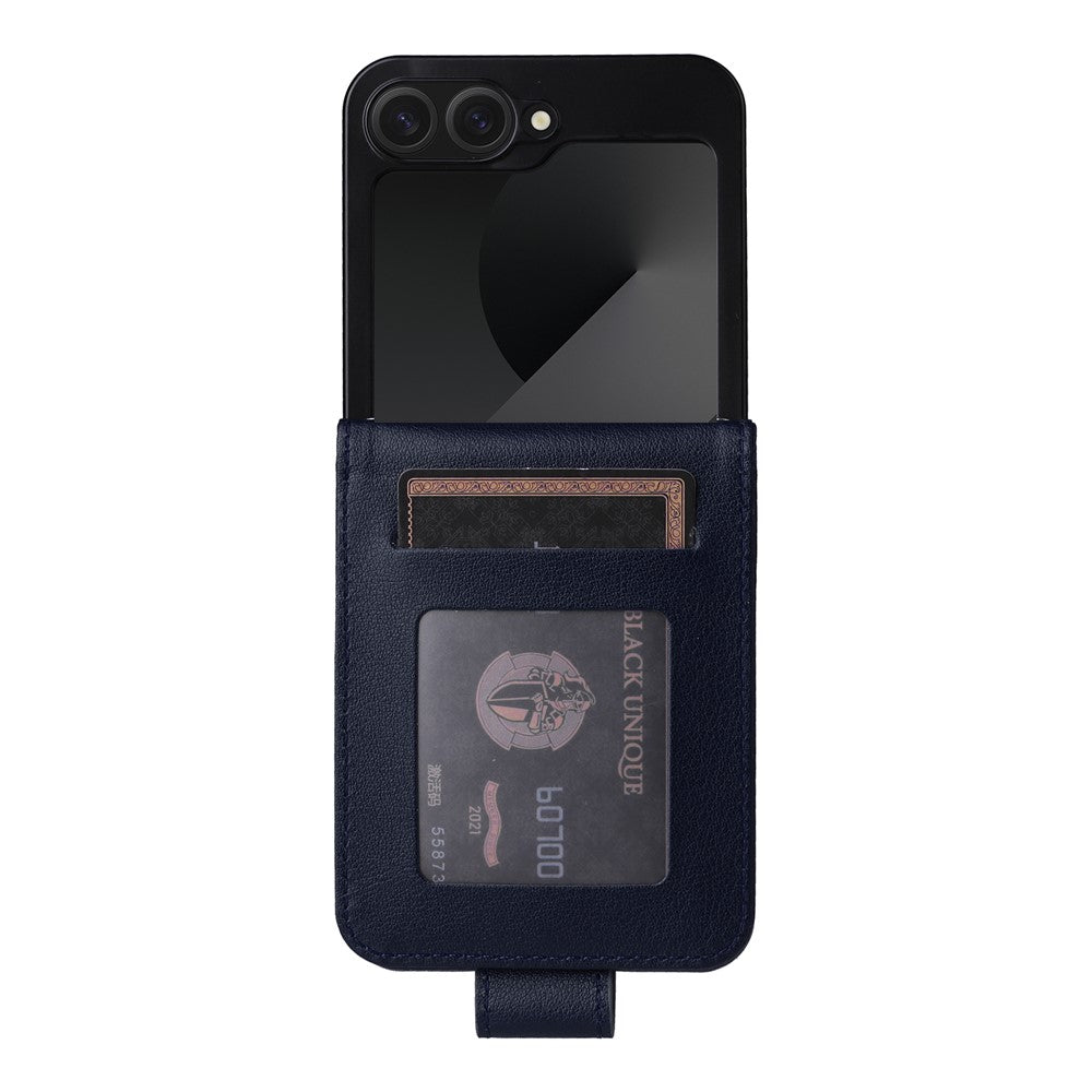 For Samsung Galaxy Z Flip7 FE 5G / Z Flip6 5G Case PU Leather Card Holder Folding Phone Cover - Blue