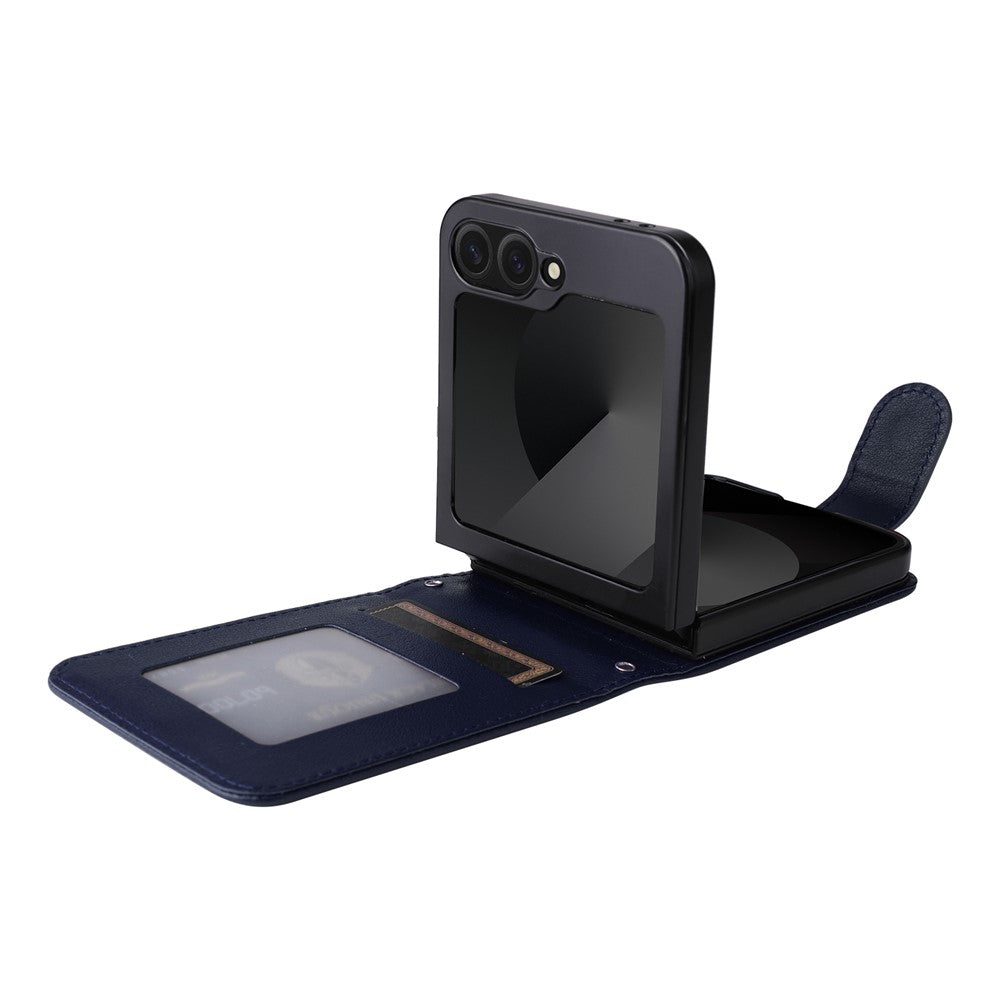 For Samsung Galaxy Z Flip7 FE 5G / Z Flip6 5G Case PU Leather Card Holder Folding Phone Cover - Blue