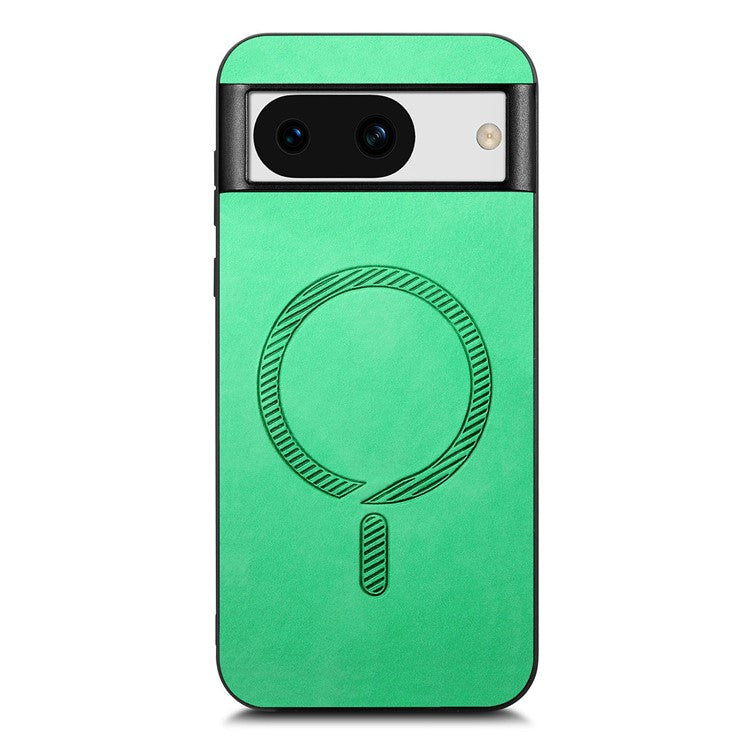 For Google Pixel 8a Leather Back Case Compatible with MagSafe Skin-Touch Phone Cover - Green
