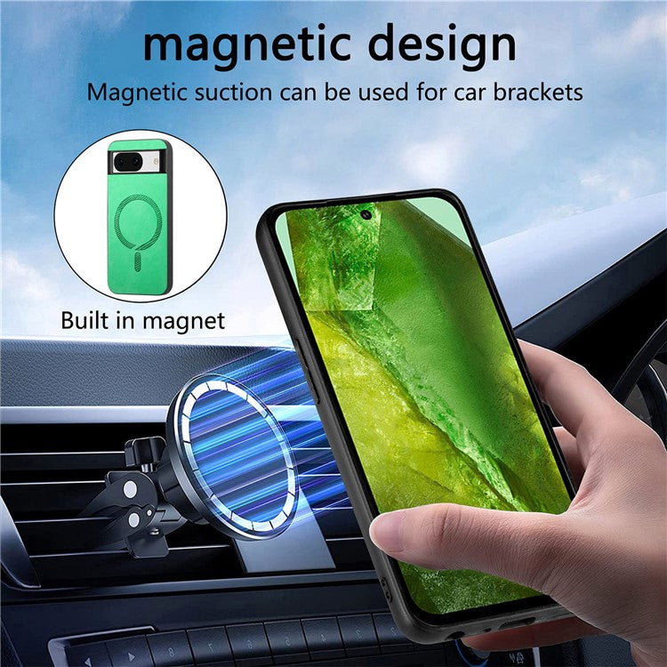 For Google Pixel 8a Leather Back Case Compatible with MagSafe Skin-Touch Phone Cover - Green