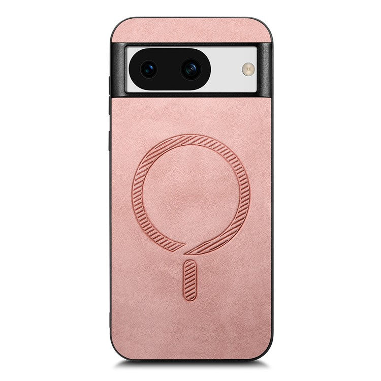For Google Pixel 8a Leather Back Case Compatible with MagSafe Skin-touch Phone Cover - Pink